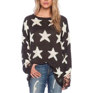Wildfox White Label ⭐️ Seeing Stars Distressed Star Knit Sweater Gray Grey XS